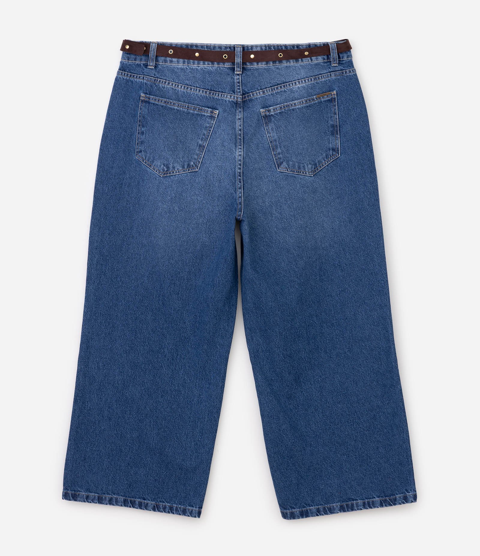 Calça Wide Leg Jeans Cropped com Cinto Tachas Curve & Plus Size Azul 7