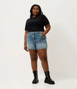 Short Jeans Mom com Efeito Dirty Curve & Plus Size