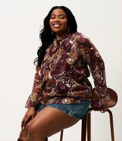Blusa Chiffon Paisley com Amarração Curve & Plus Size