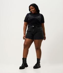 Short Jeans Mom Marmorizado Curve & Plus Size