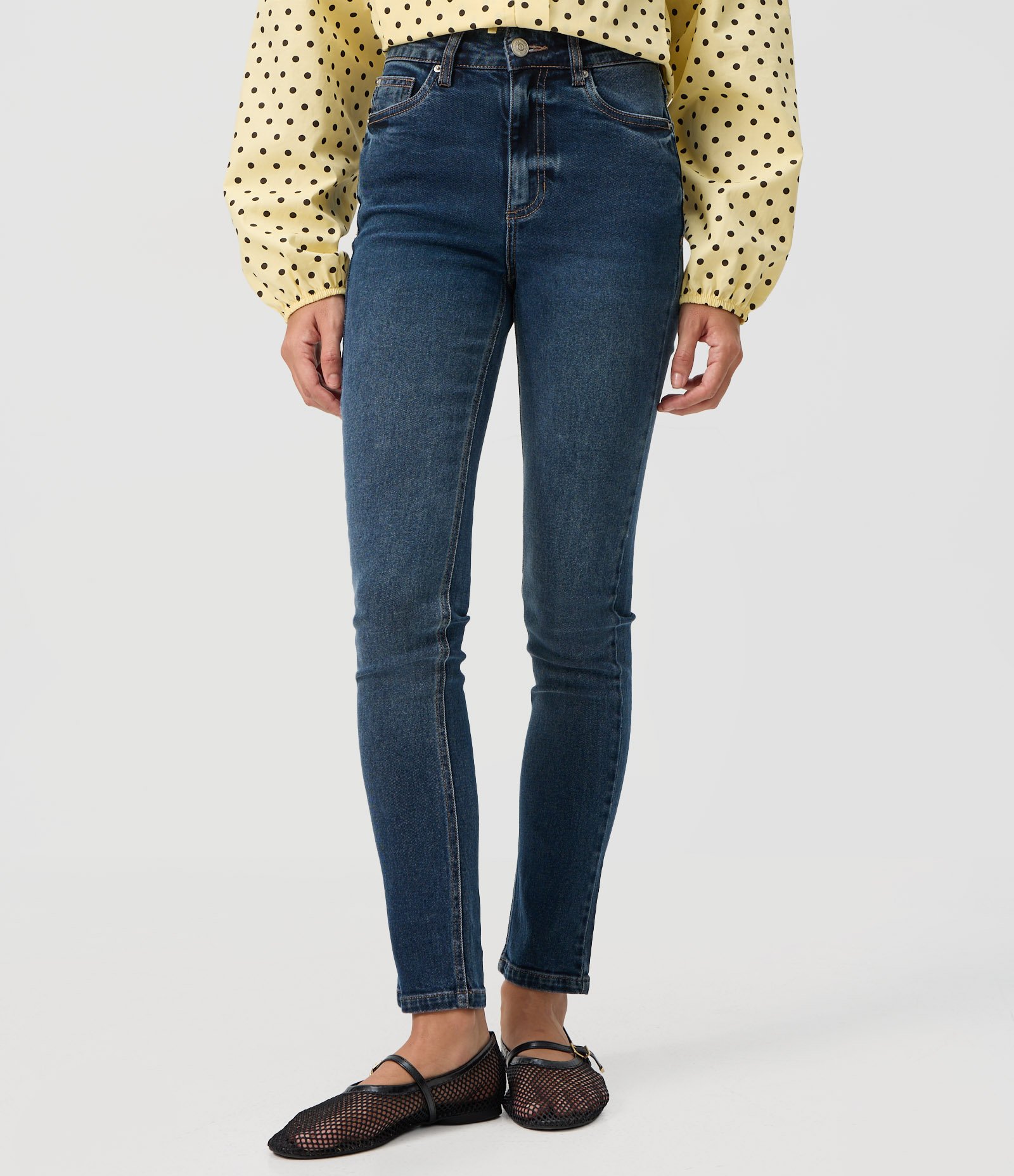 Calça Skinny em Jeans com Cintura Alta Azul Escuro 2