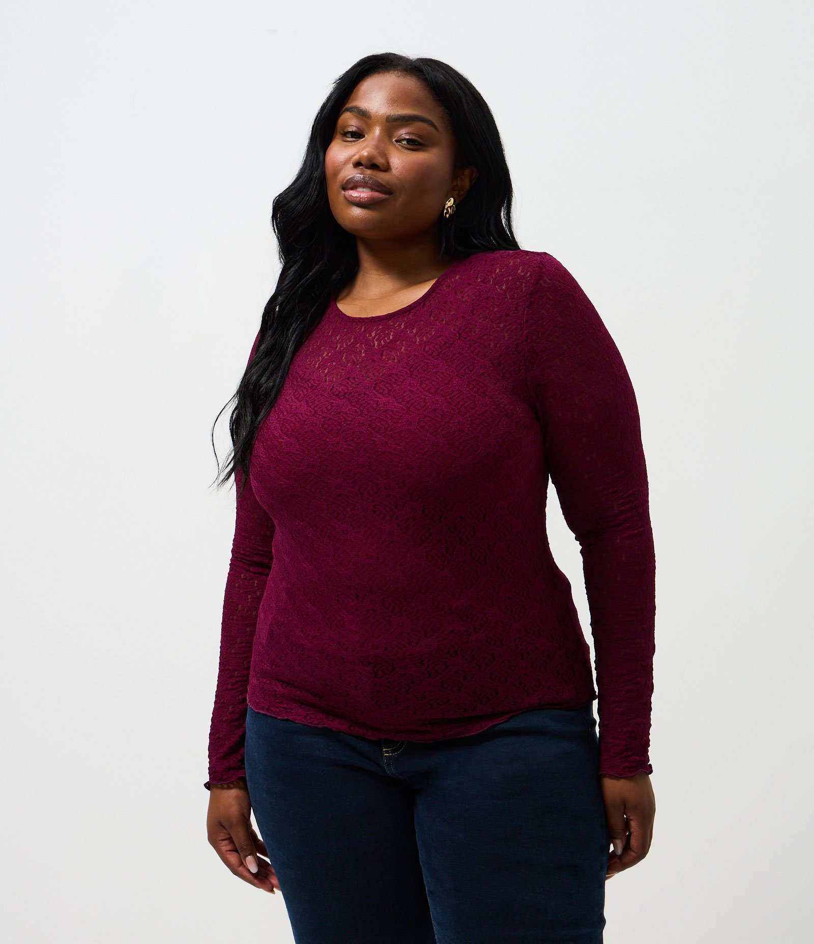 Blusa com Renda Floral e Forro Interno Curve & Plus Size Vinho 1