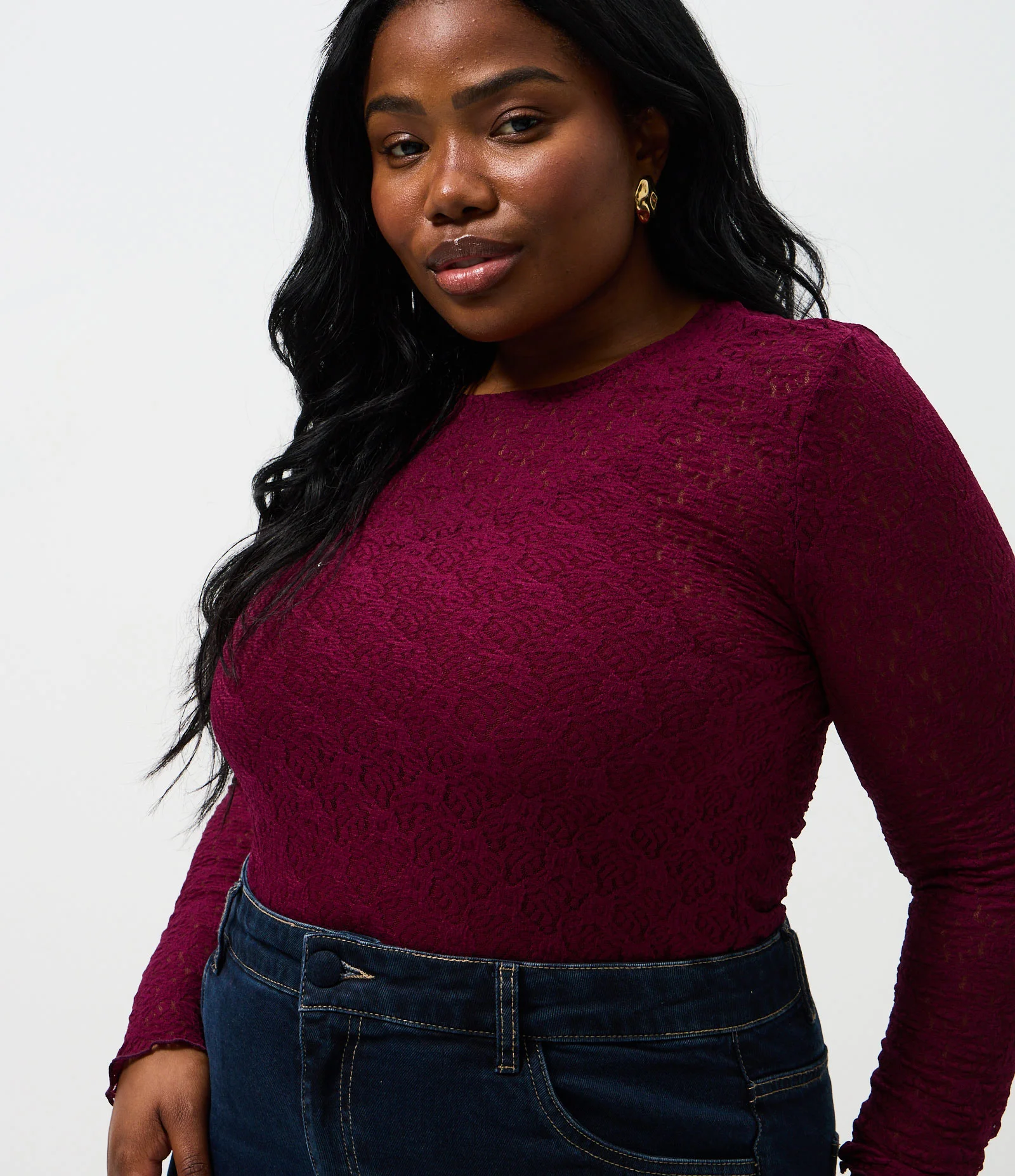 Blusa com Renda Floral e Forro Interno Curve & Plus Size Vinho 2