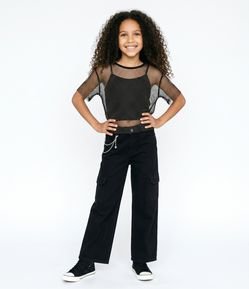 Blusa Cropped Infantil em Tule Texturizado com Top - Tam 5 a 16 Anos