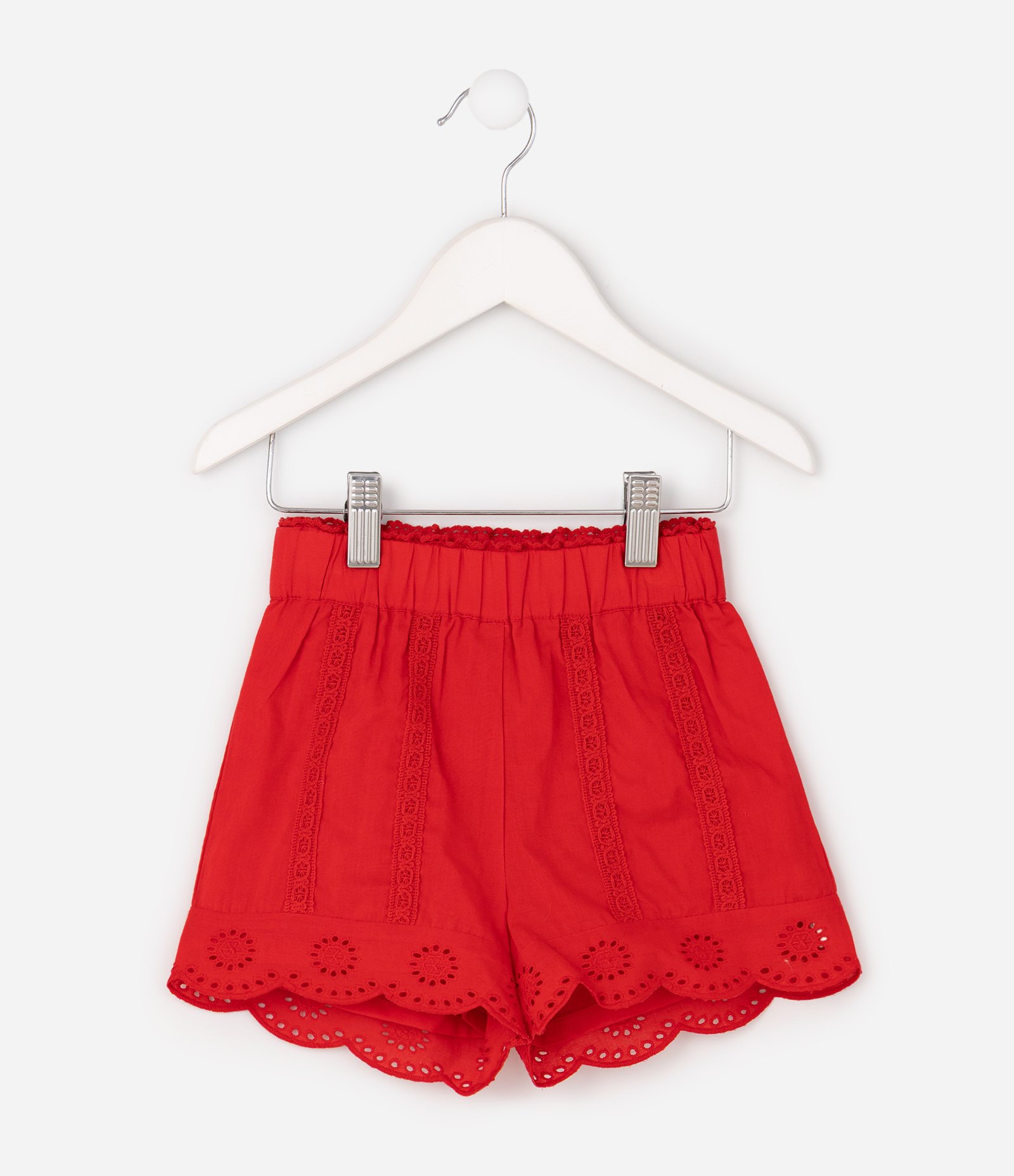 Short Infantil Poim com Bordado Inglês Tam 1 a 6 Anos Vermelho 2