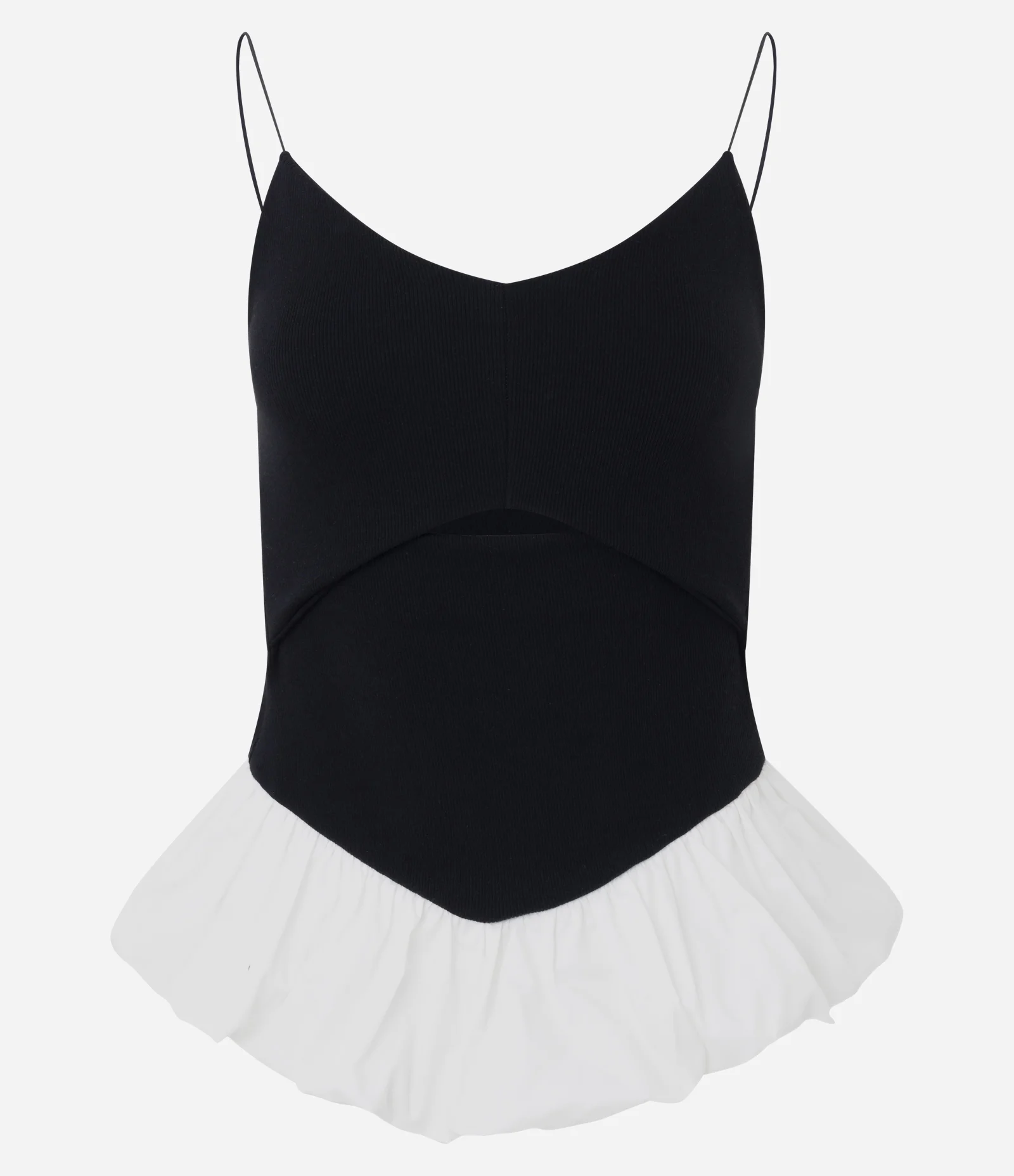 Blusa Balonê em Ribana com Decote em V e Recorte Frontal Preto 5
