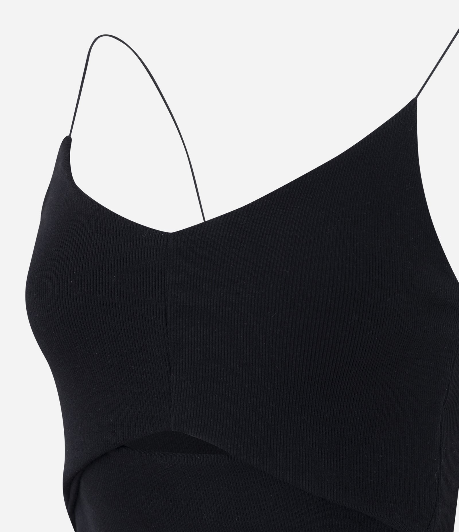 Blusa Balonê em Ribana com Decote em V e Recorte Frontal Preto 6