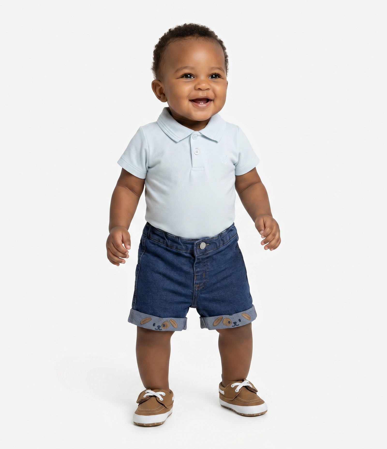 Bermuda Bebê em Jeans com Bordado de Cachorro na Barra – Tam 0 a 18 Meses Azul 1