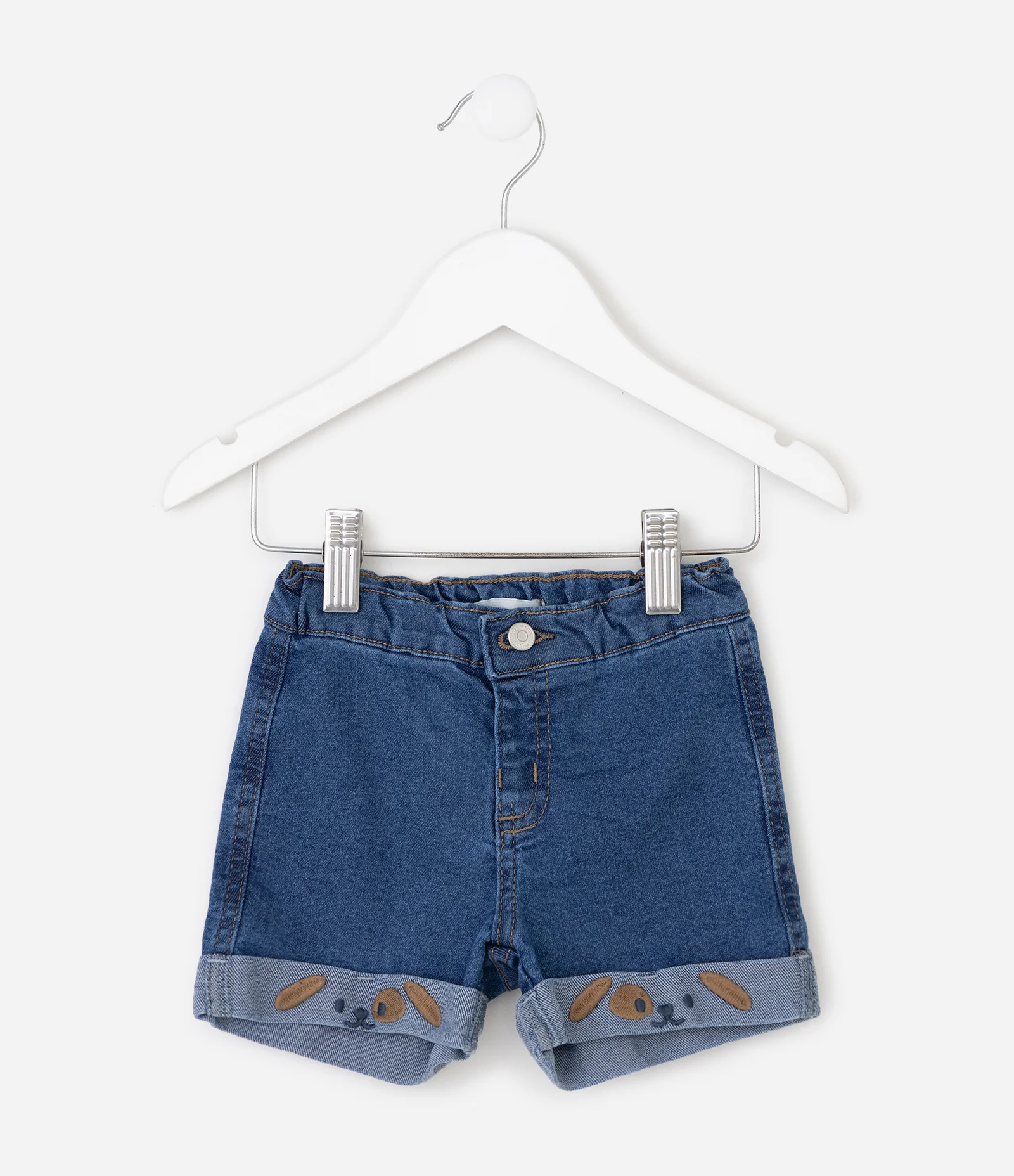 Bermuda Bebê em Jeans com Bordado de Cachorro na Barra – Tam 0 a 18 Meses Azul 2