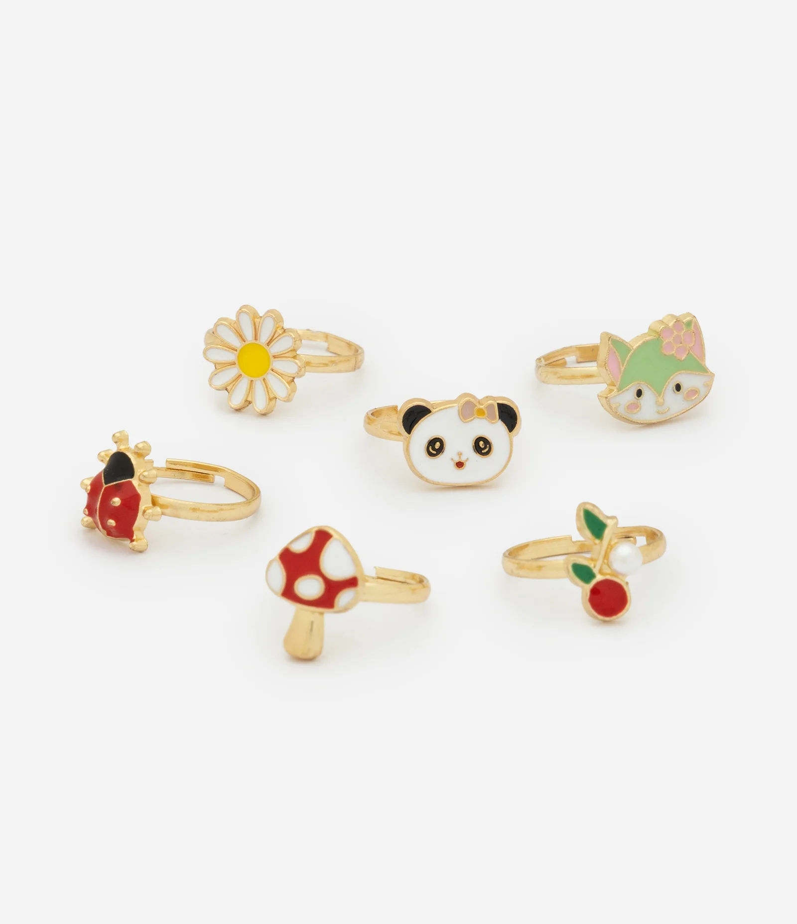 Kit Anel Infantil 6 Peças em Metal com Estampa Bichinhos - Tam U Dourado 2