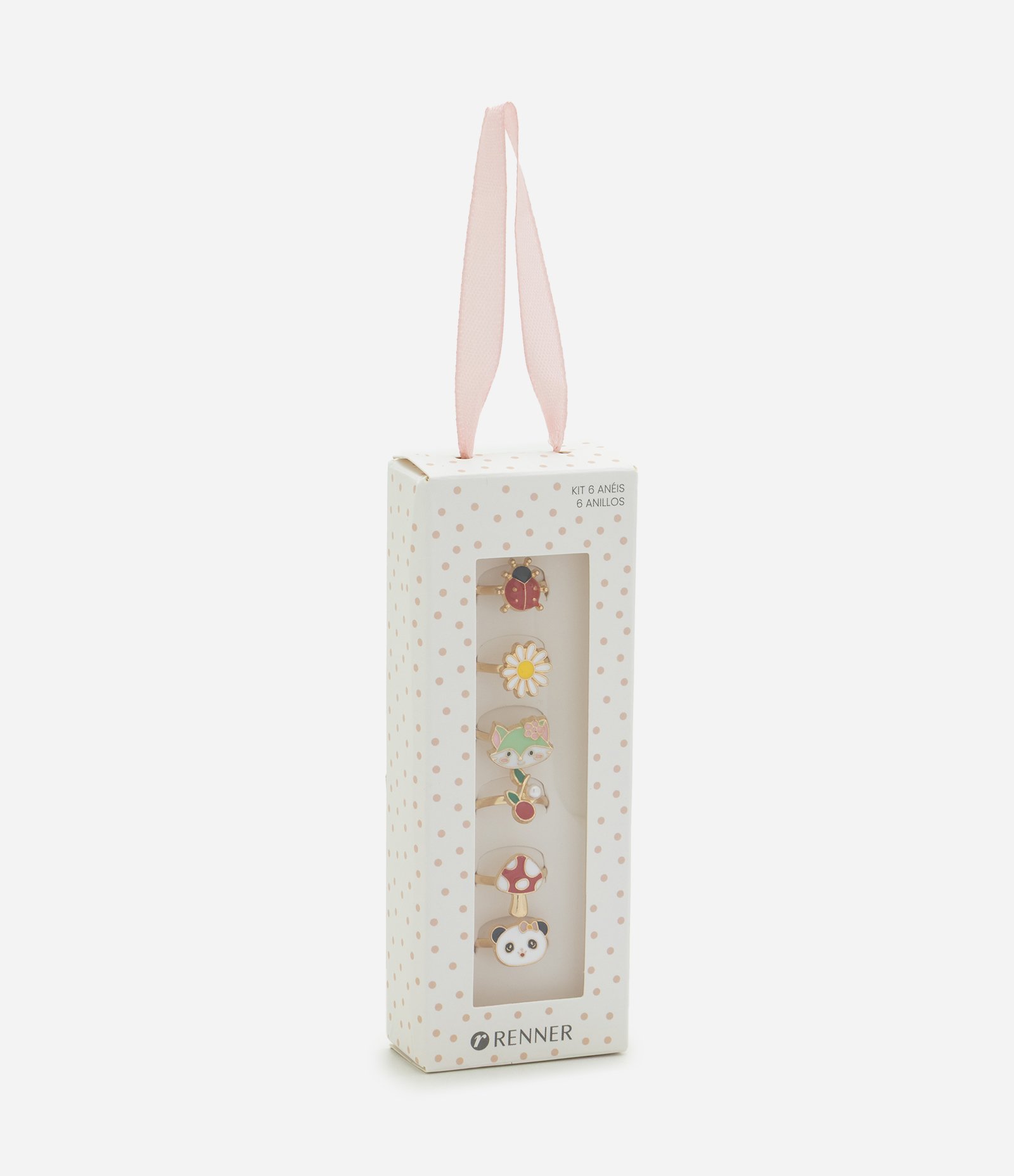 Kit Anel Infantil 6 Peças em Metal com Estampa Bichinhos - Tam U Dourado 3