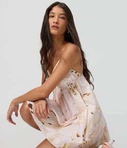 Vestido Curto em Tricoline com Estampa Floral Aquarelada