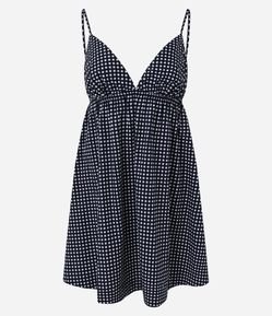 Vestido Curto em Tricoline com Estampa Xadrez Quadriculado