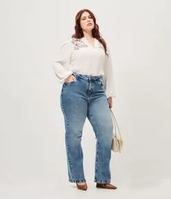 Calça Jeans Reta Marmorizada com Elastano Curve & Plus Size