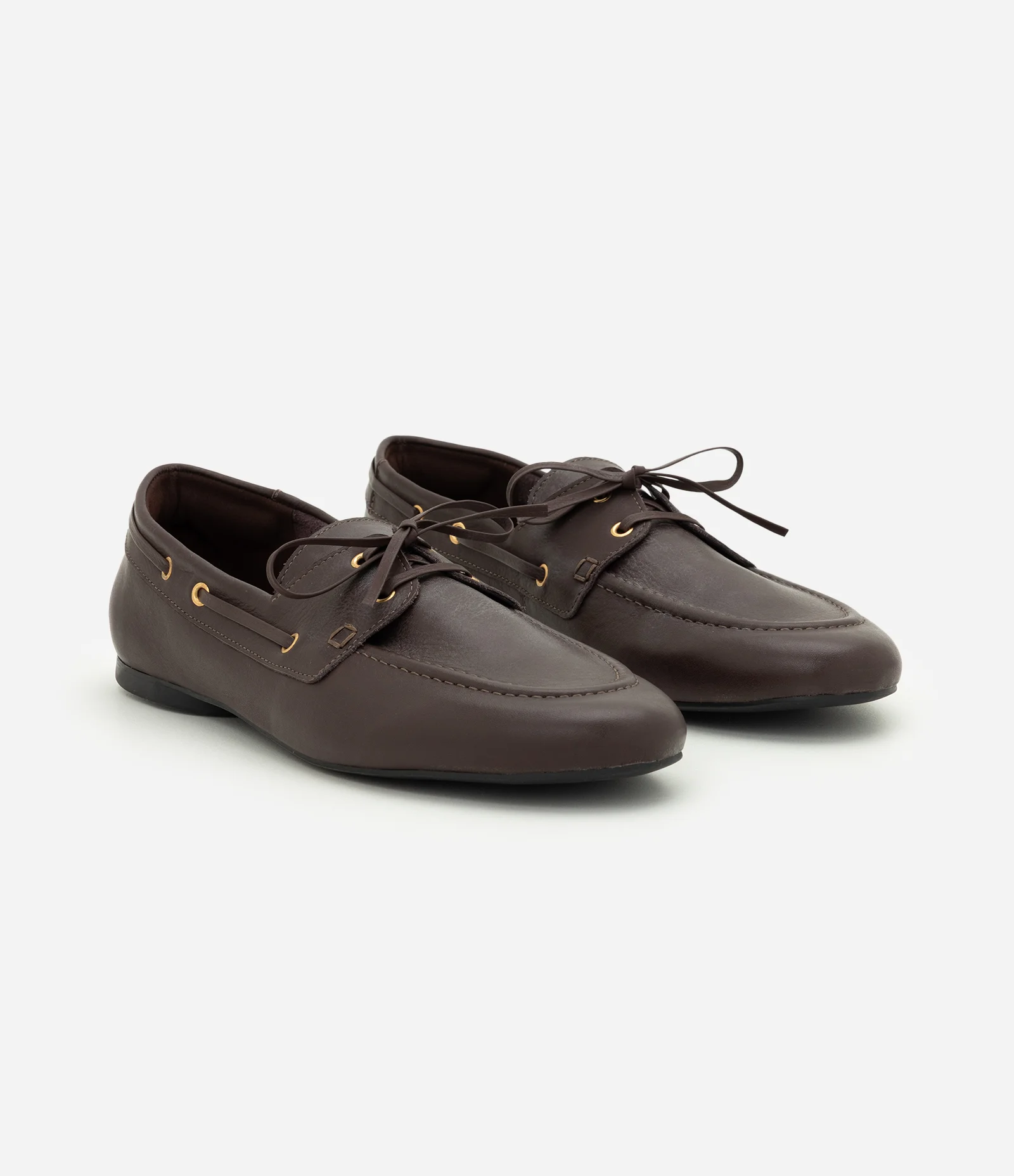 Mocassim Dockside em Couro com Amarração Frontal Marrom 2