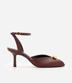 Sapato Peep Toe em PU com Enfeite Metálico
