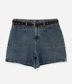 Bermuda Jeans com Cinto de Tachas Curve & Plus Size