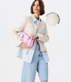 Casaqueto Acinturado em Tweed com Barra Peplum