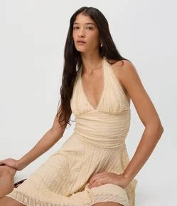 Vestido Midi Frente Única em Renda com Amarração
