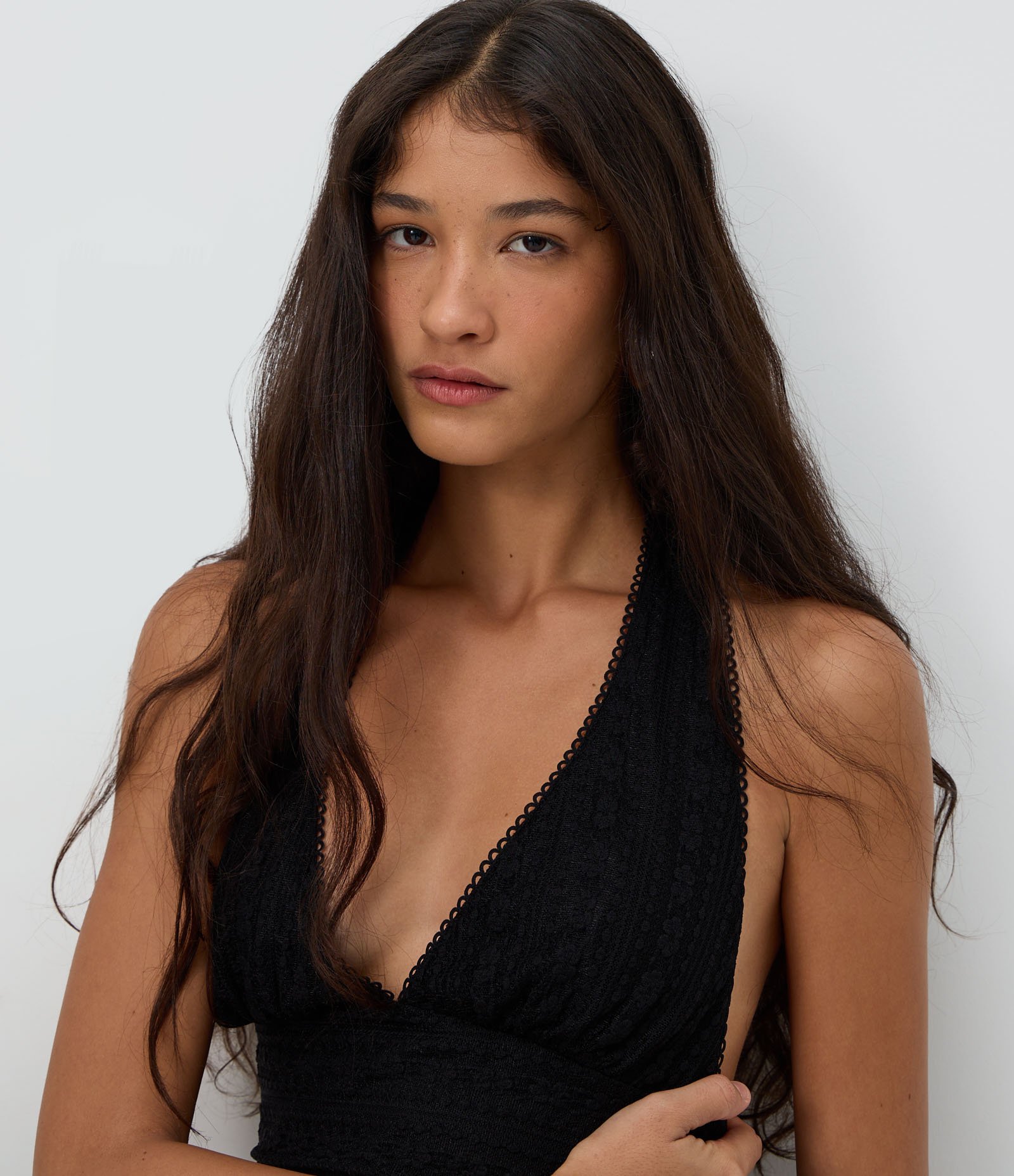 Vestido Midi Frente Única em Renda com Amarração Preto 3