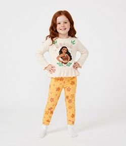 Pijama Infantil Floral com Estampa Moana - Tam 2 a 6 Anos