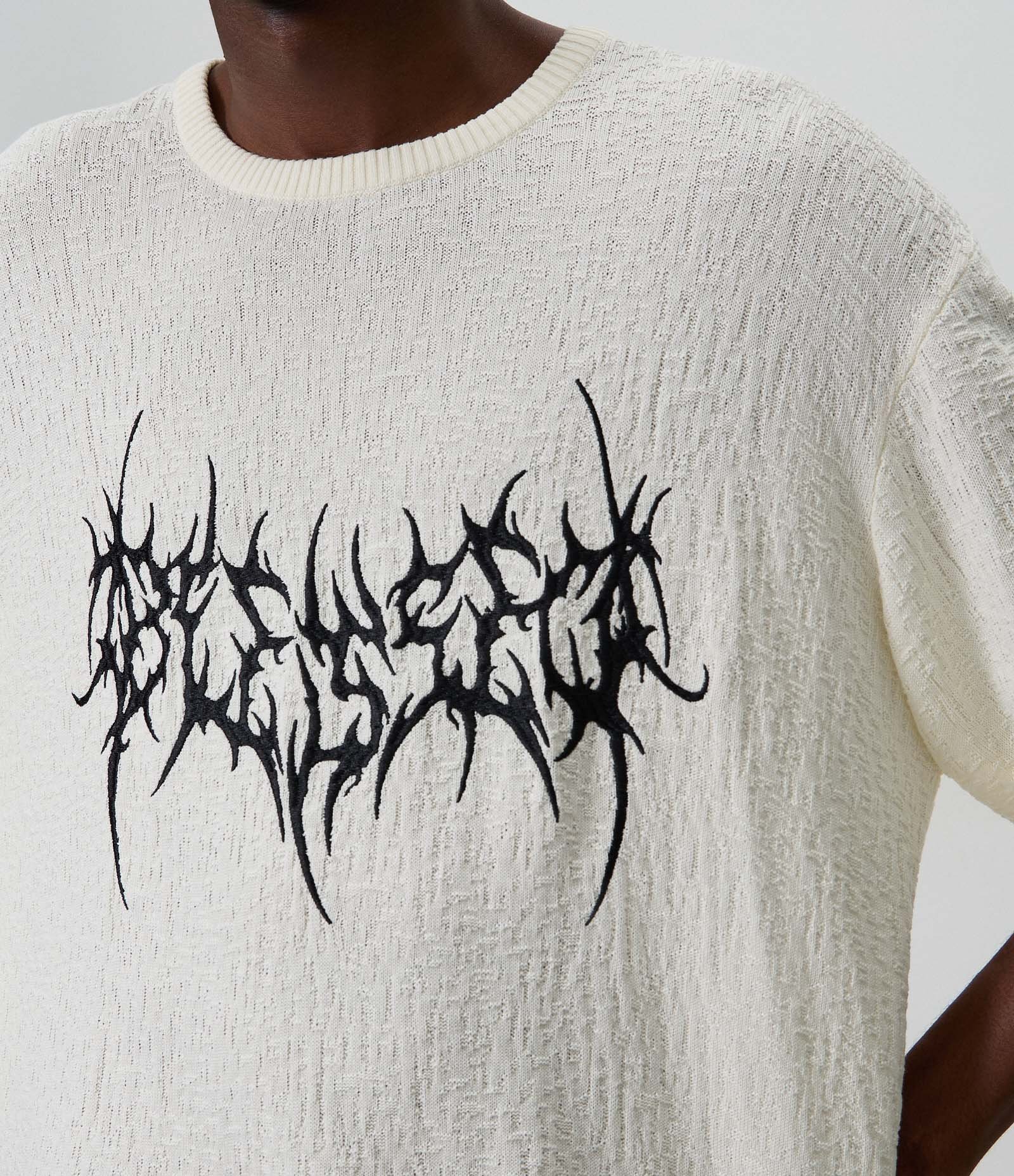 Camiseta em Tricô de Viscose com Bordado Tribal Branco 4