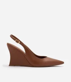 Sapato Slingback em PU com Salto Anabela