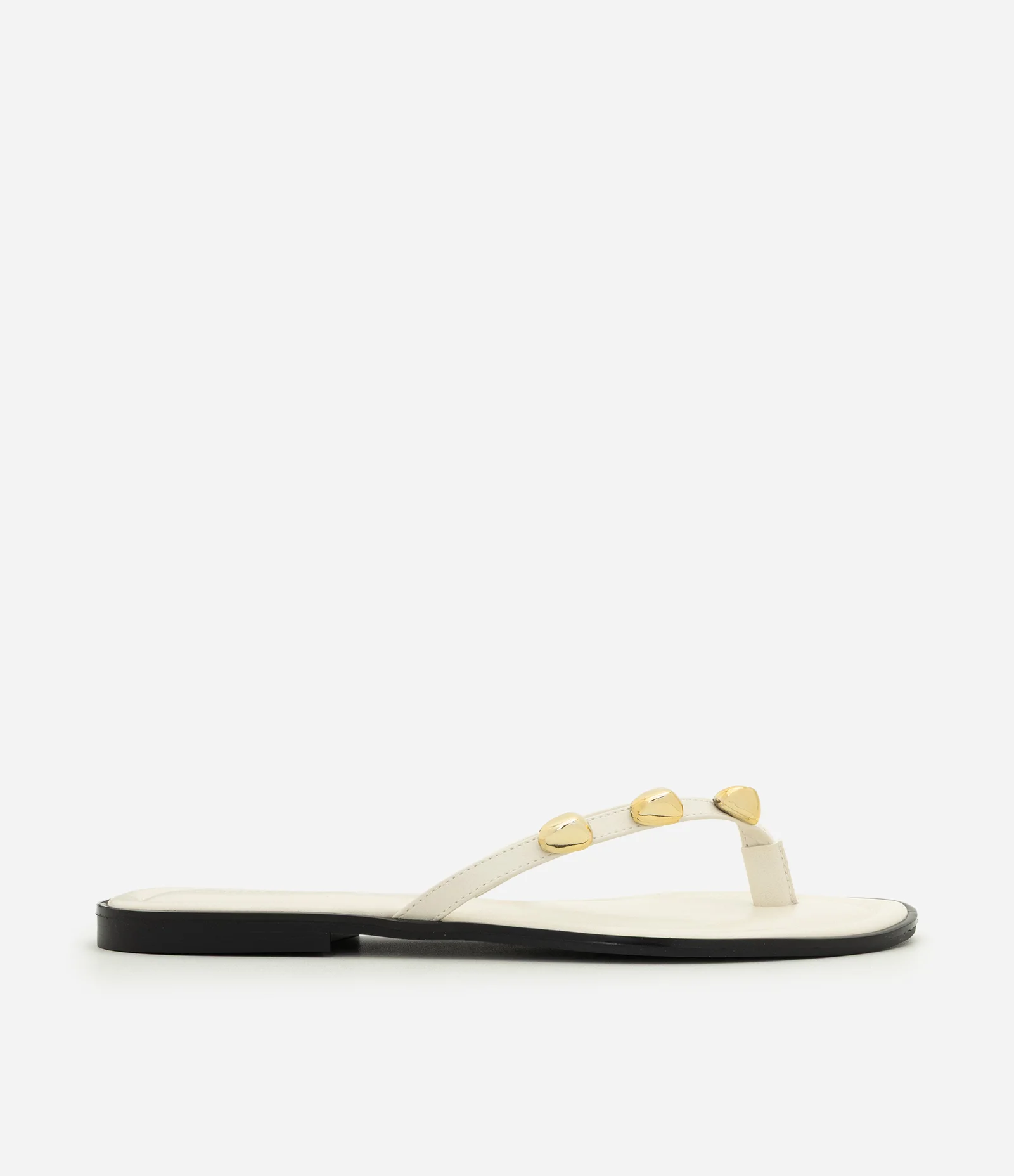 Rasteira Mule em PU com Enfeites na Tira Off White 1