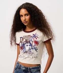 Camiseta Baby Tee em Algodão com Estampa Alceu Valença