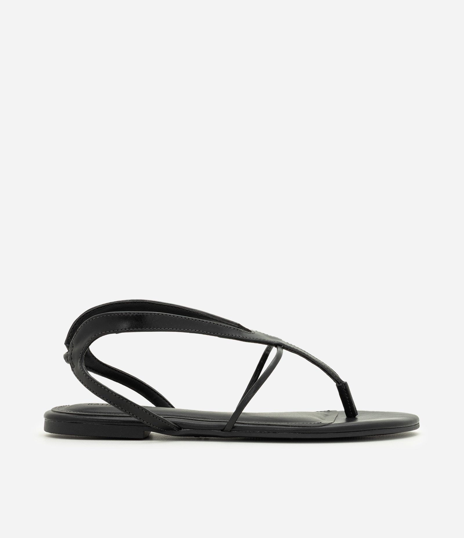 Rasteira Flat em PU com Tiras Finas Assimétricas Preto 1