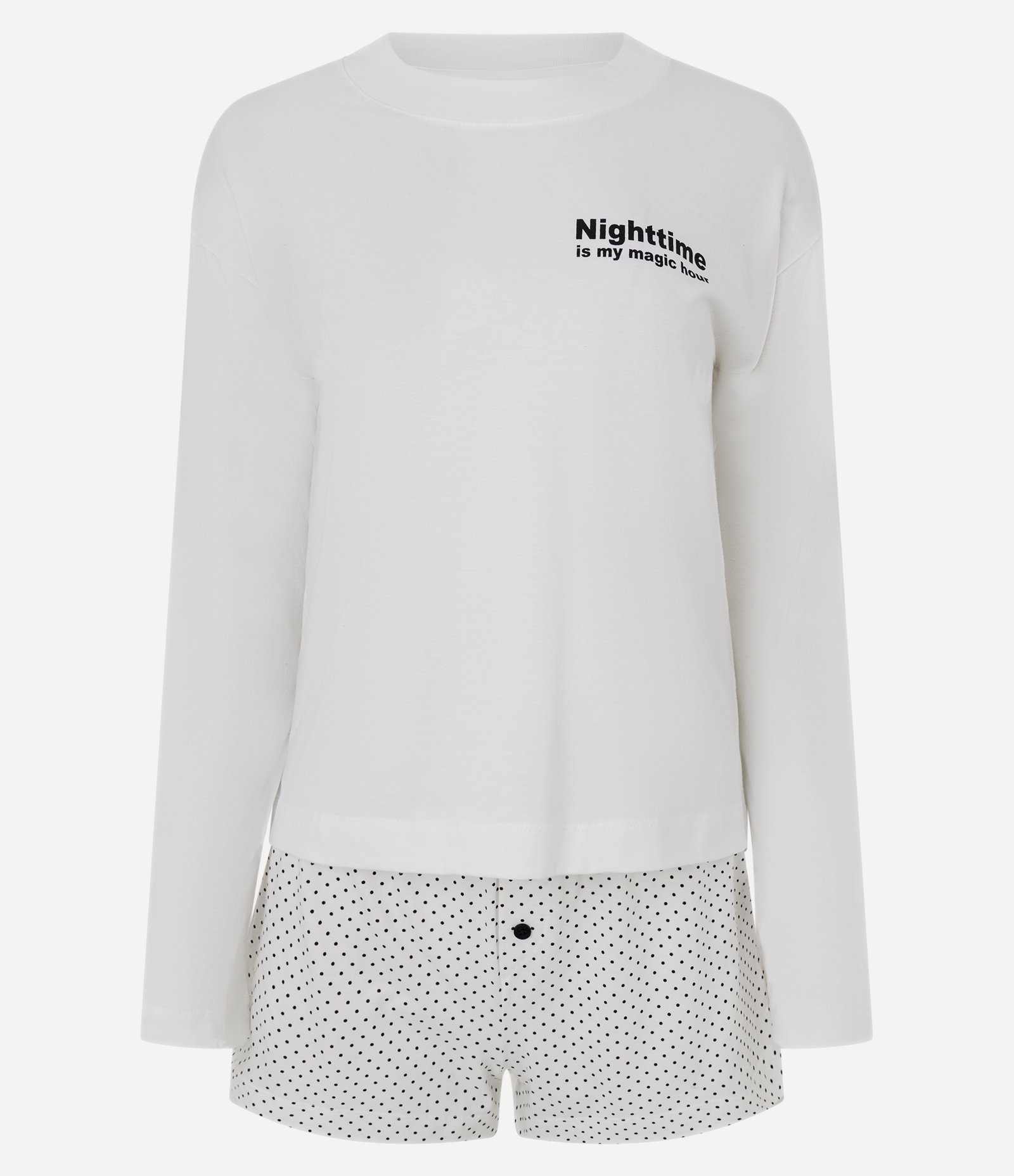 Pijama Regular com Estampa Poá e Lettering Branco 1