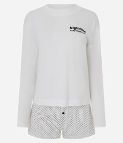 Pijama Regular com Estampa Poá e Lettering