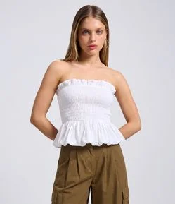 Blusa Tomara que Caia com Franzidos no Busto e Modelagem Peplum