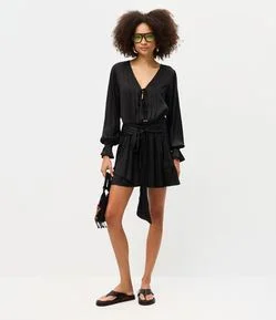 Vestido Curto em Cetim Crinkle com Amarração