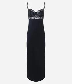 Camisola Longa em Microfibra com Renda no Busto
