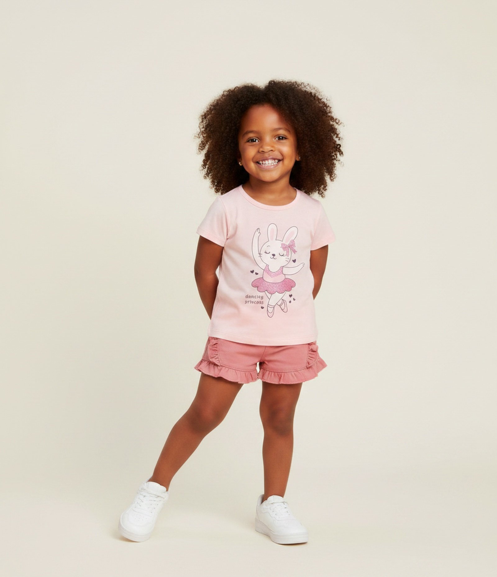 Camiseta Infantil em Algodão com Estampa de Coelha Bailarina - Tam 1 A 5/6 Rosa 1