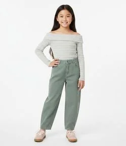 Blusa Baby Look Infantil Listrado com Decote Ombro a Ombro – Tam 7 a 16 Anos