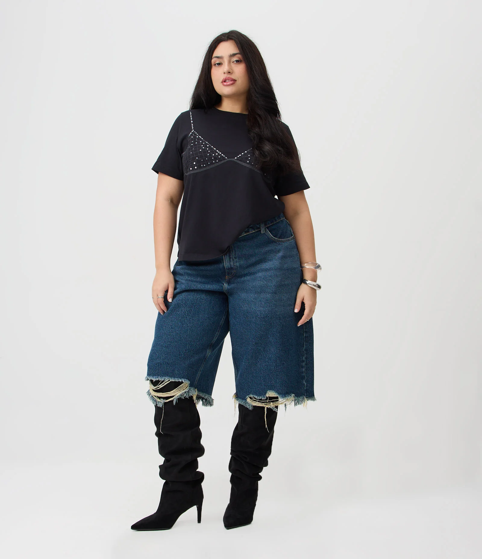 Blusa em Algodão com Paetê e Estampa Biquíni Curve & Plus Size Preto 2
