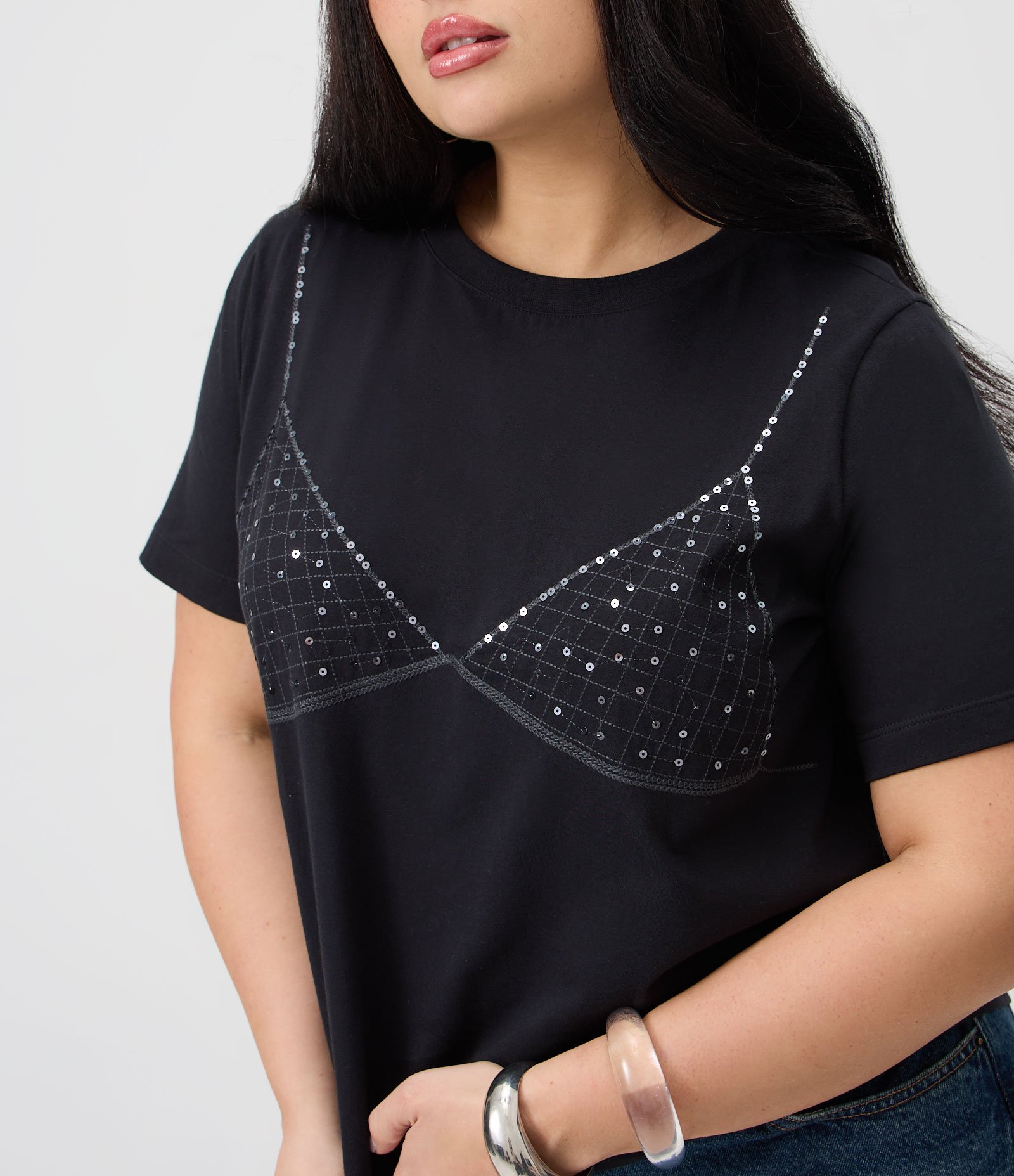 Blusa em Algodão com Paetê e Estampa Biquíni Curve & Plus Size Preto 3
