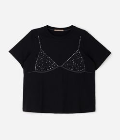 Blusa em Algodão com Paetê e Estampa Biquíni Curve & Plus Size