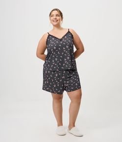 Pijama Regata e Short Poá com Floral Curve & Plus Size