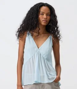 Blusa em Chiffon com Decote V e Amarração nas Costas
