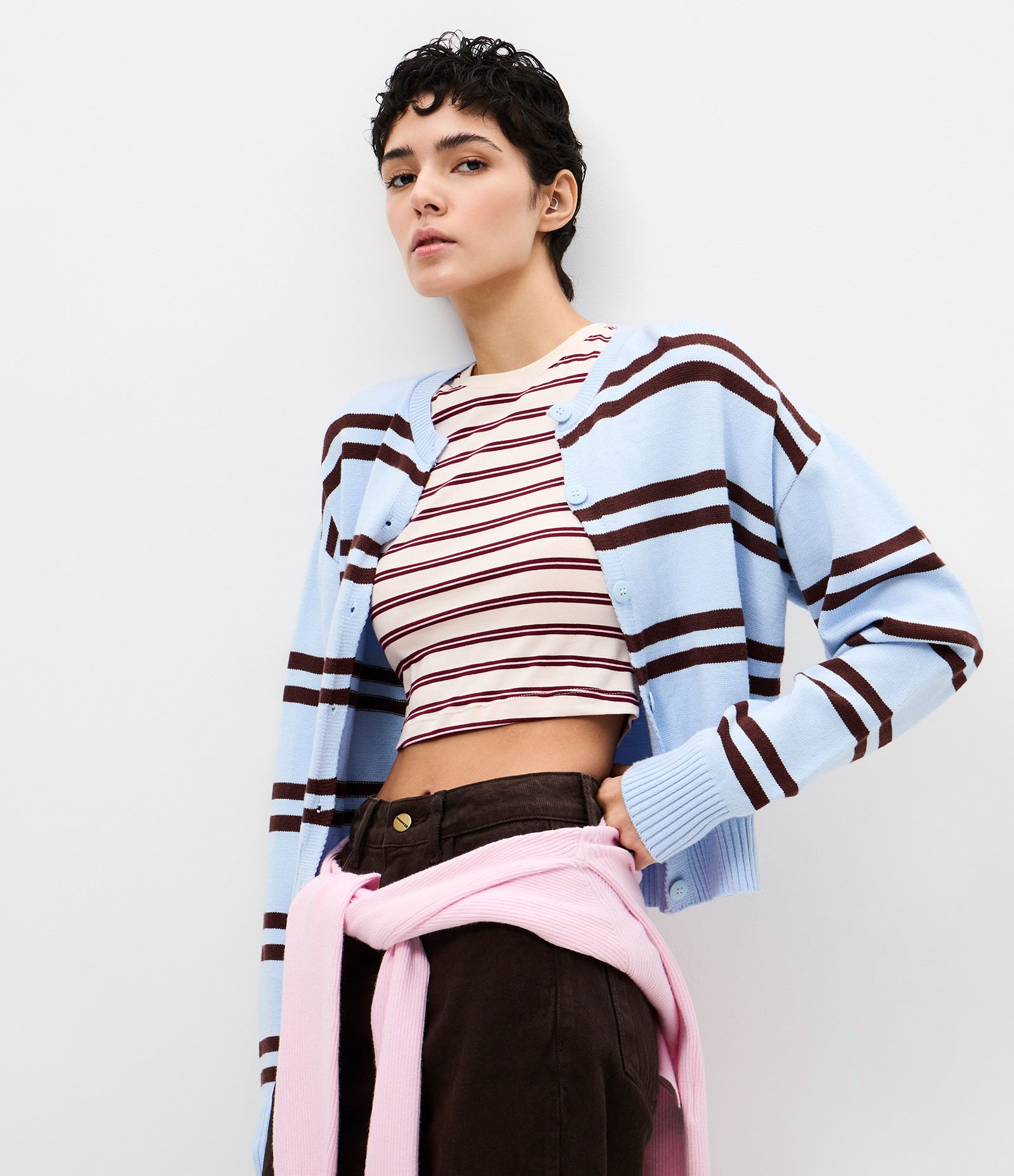 Blusa em Algodão com Estampa Listrada Off White/Vinho 1