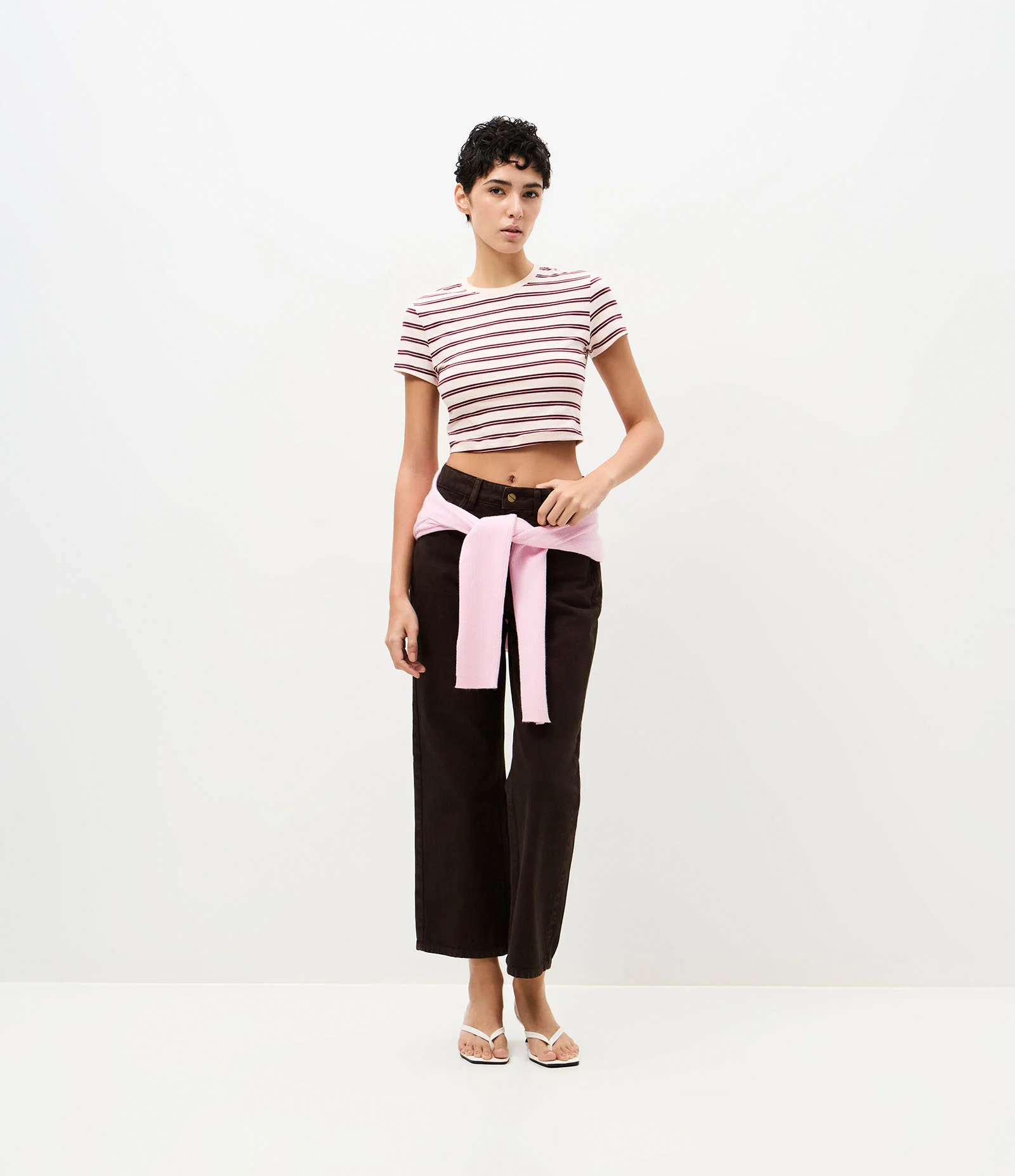 Blusa em Algodão com Estampa Listrada Off White/Vinho 2