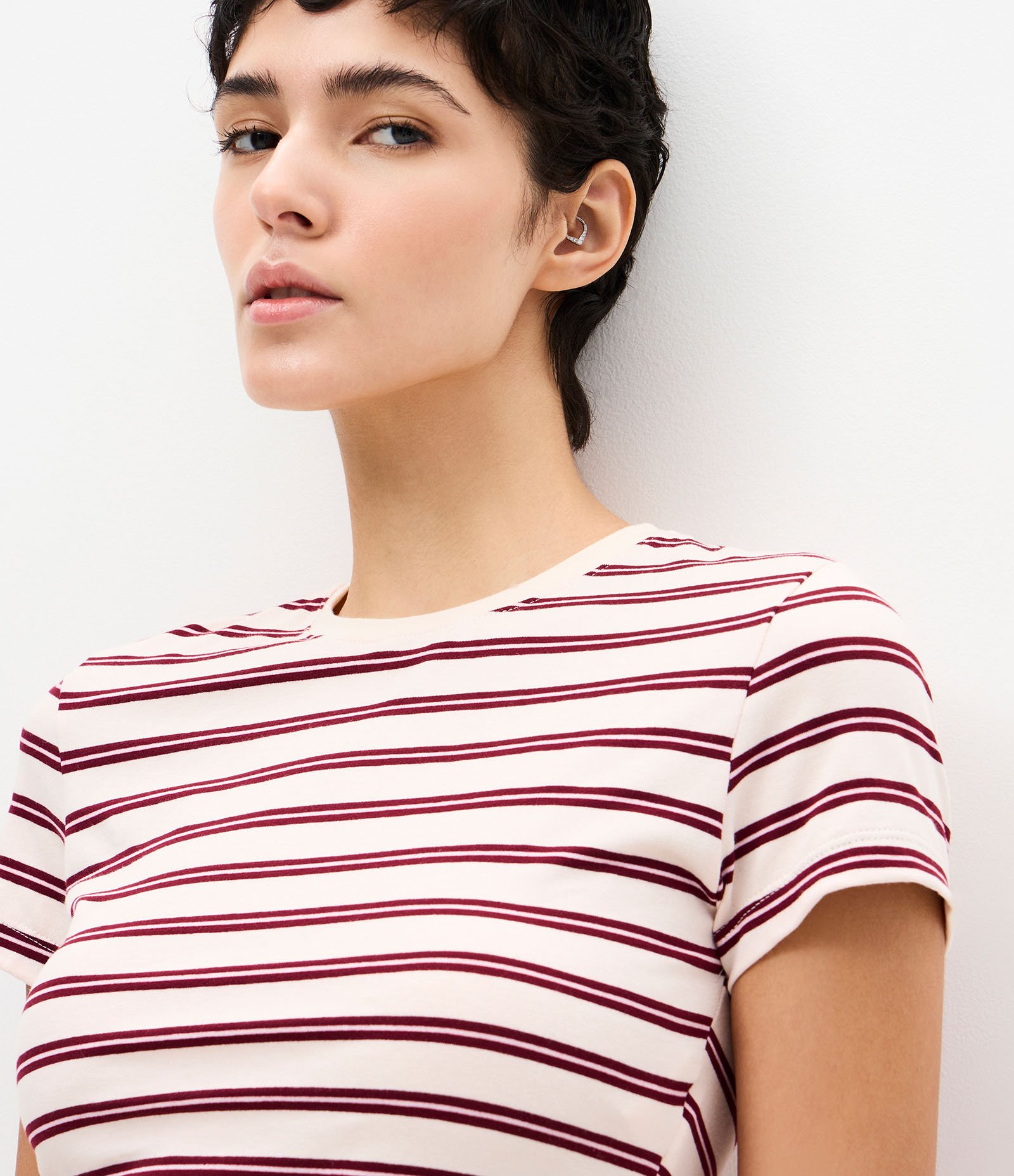 Blusa em Algodão com Estampa Listrada Off White/Vinho 3