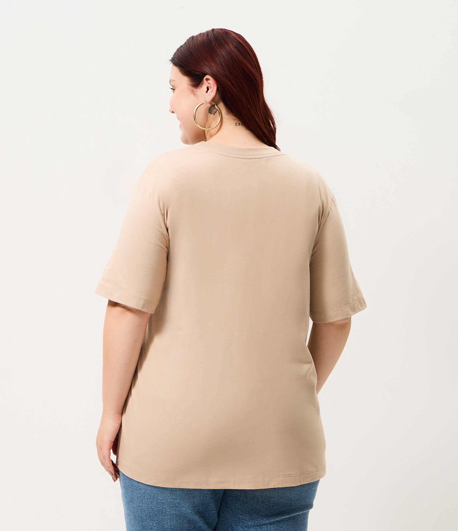Blusa Alongada Western Estampa Frontal Curve & Plus Size Bege 4