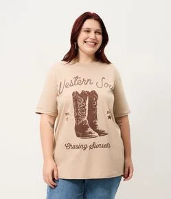 Blusa Alongada Western Estampa Frontal Curve & Plus Size