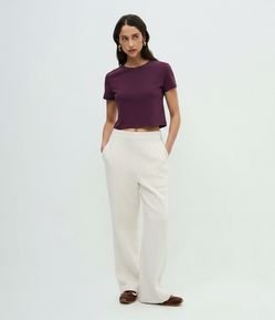 Blusa Cropped Manga Curta em Cotton
