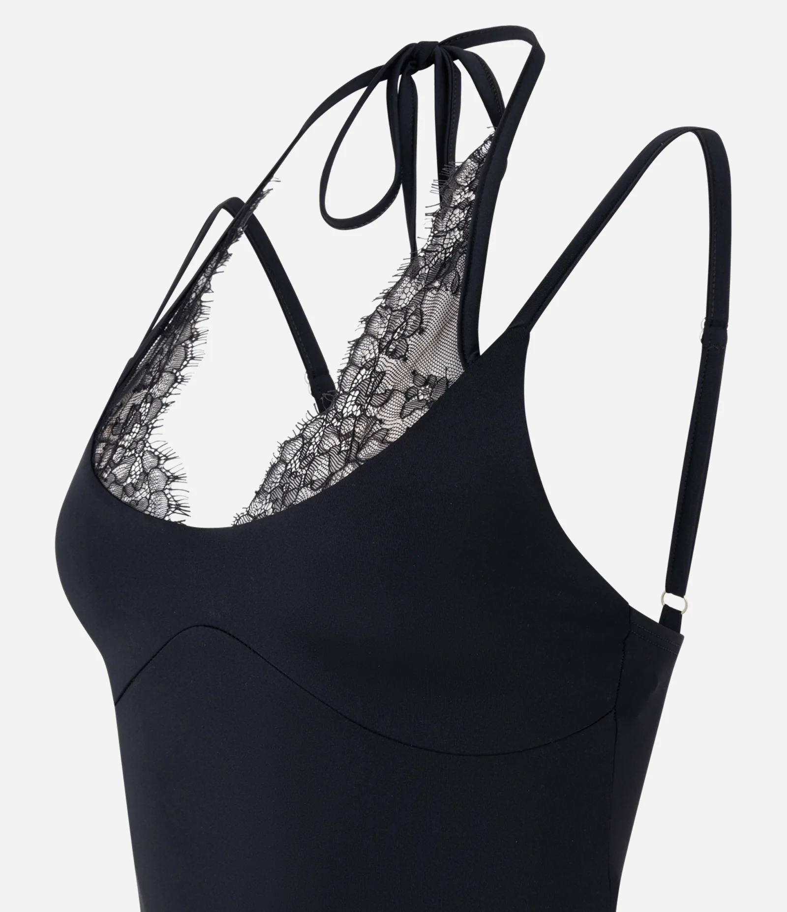 Body em Poliamida com Decote Halter e Detalhes em Renda Preto 2