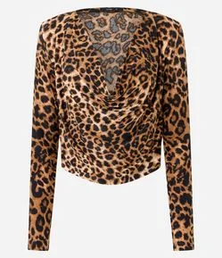 Blusa com Ombreiras e Estampa Animal Print
